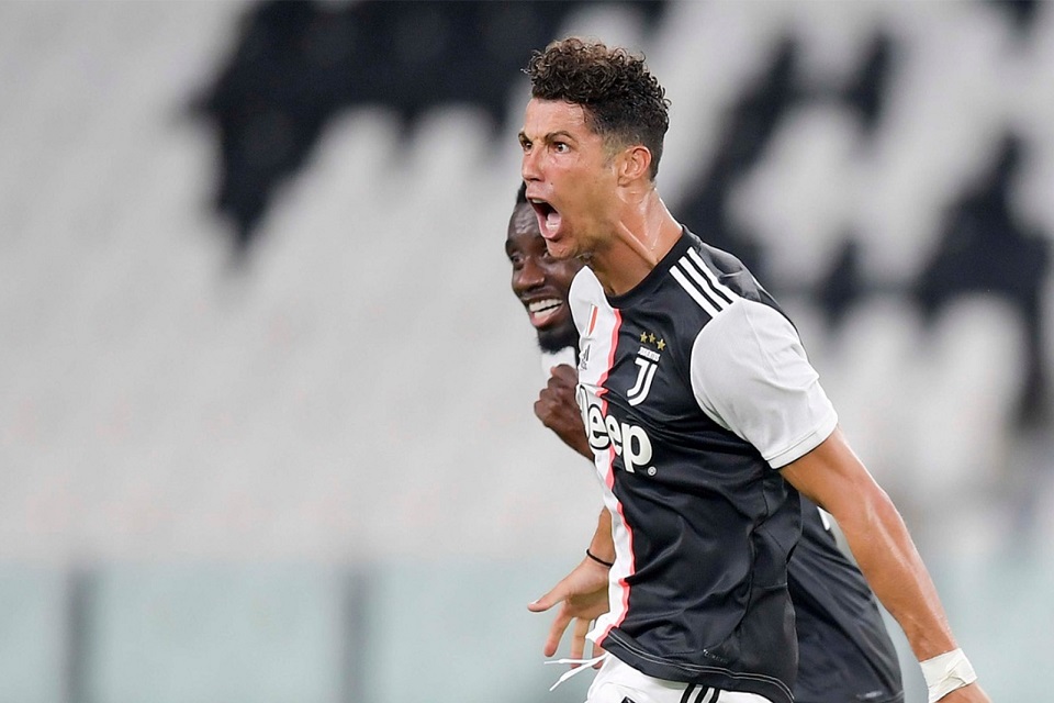 Ekspresi Cristiano Ronaldo usai mencetak gol ke gawang Sampdoria