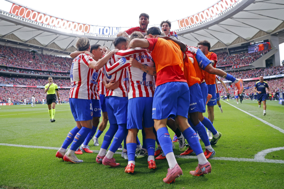 Perayaan Gol Atletico Madrid ke gawang Real Madrid.